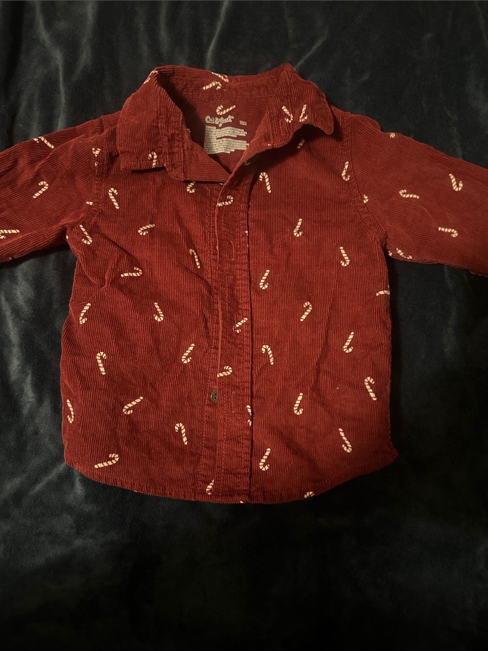 Cat & Jack Red Corduroy Button-Down Shirt with Candy Cane Print